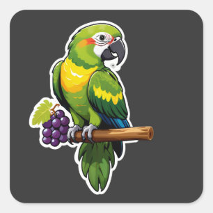 Sticker Carré Perroquet Tropical Vibrant avec des Raisins