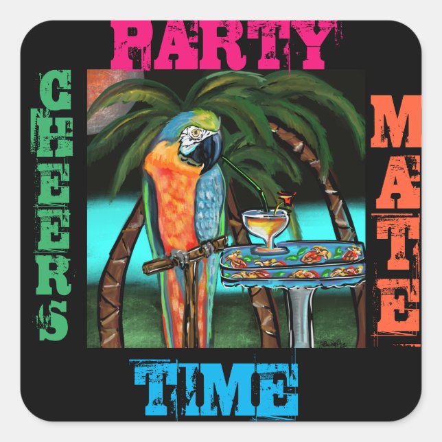 Sticker Carré Perroquets de fête           (Devant)