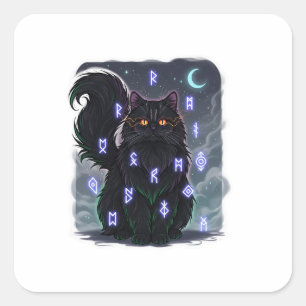 Sticker Carré Perse familier - Chat de sorcière d'Halloween