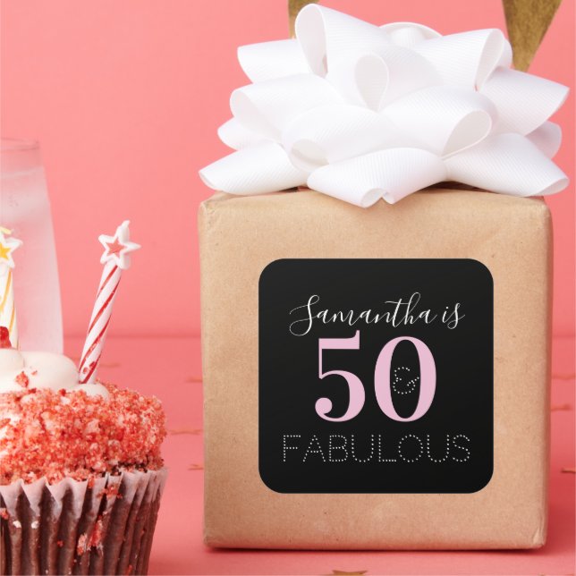Sticker Carré Personalized 50 and fabulous Black Pink Birthday (Fête)