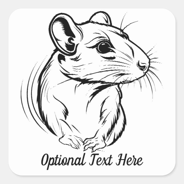 Sticker Carré Personalized Black and White Pet Rat (Devant)