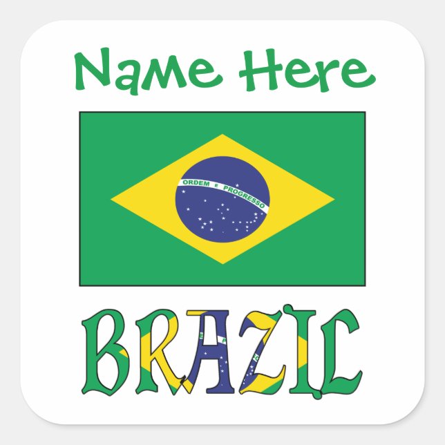 Sticker Carré Personalized Brazil Flag Square Label (Devant)