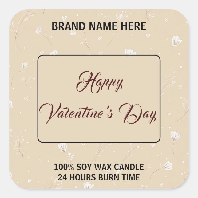 Sticker Carré Personalized Candle Label Happy Valentine’s Day (Devant)