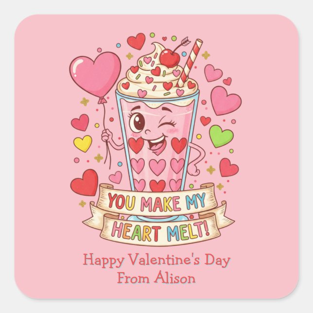Sticker Carré Personalized Cute Milkshake Valentine (Devant)