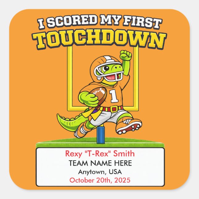 Sticker Carré Personalized First Touchdown Flag Football Award (Devant)