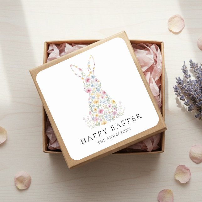 Sticker Carré Personalized Floral Easter Bunny | Custom  (Créateur téléchargé)