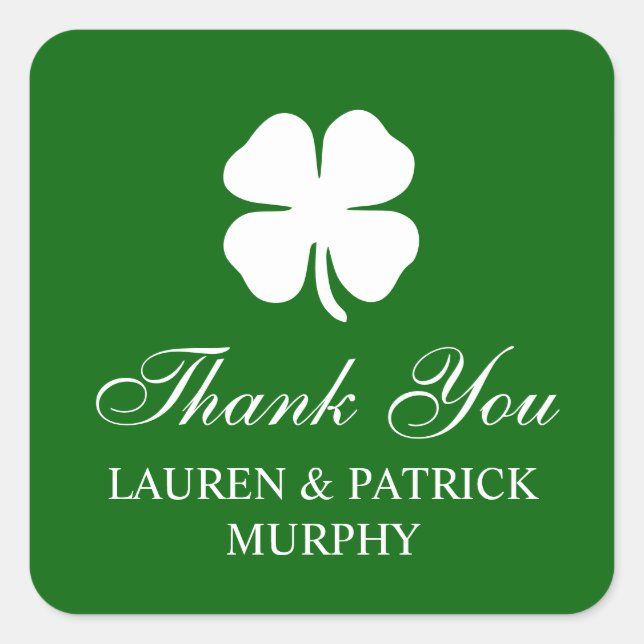 Sticker Carré Personalized Green Four Leaf Clover Irish  (Devant)