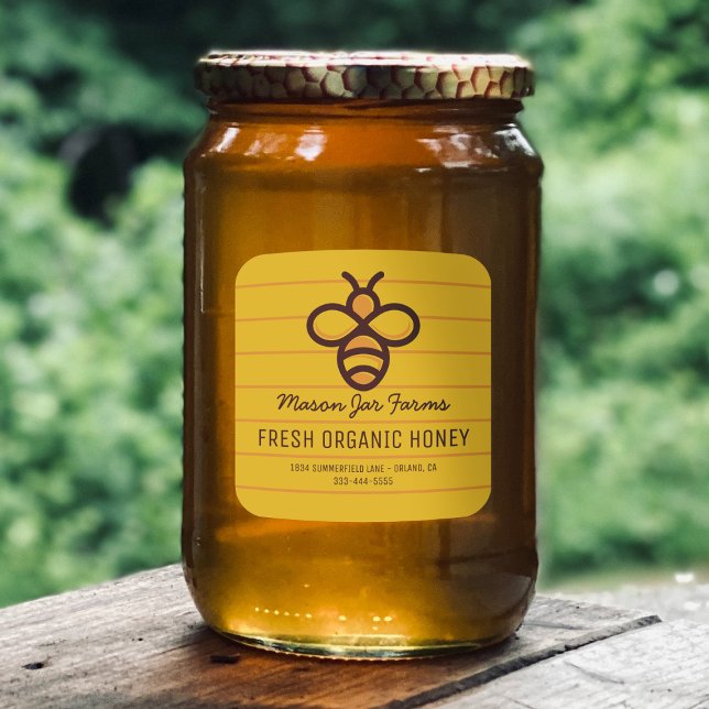 Sticker Carré Personalized Honey Jar Labels | Honeycomb Bee (Créateur téléchargé)
