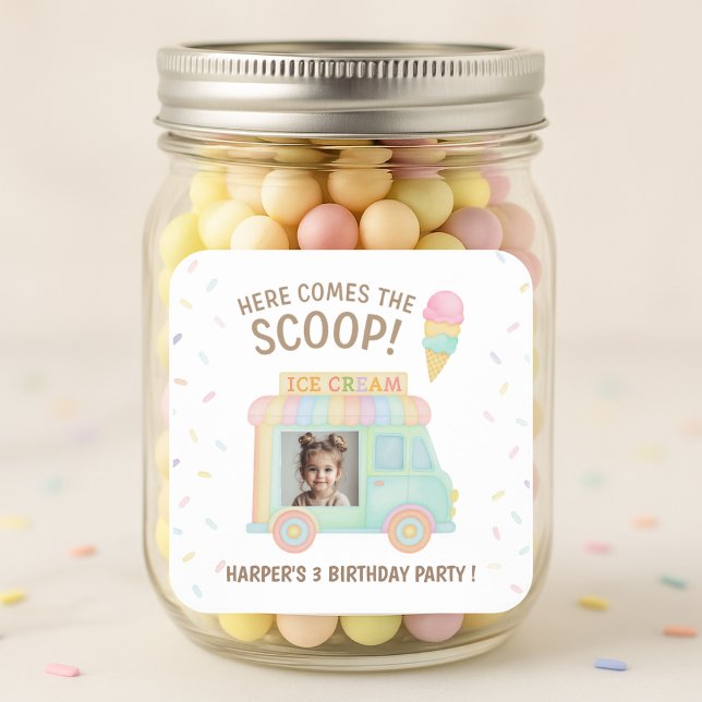 Sticker Carré Personalized Ice Cream Truck Rainbow Sprinkle  (Créateur téléchargé)