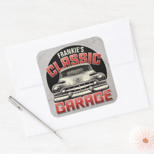 Sticker Carré PERSONALIZED NAME Classic Car Garage Custom Shop