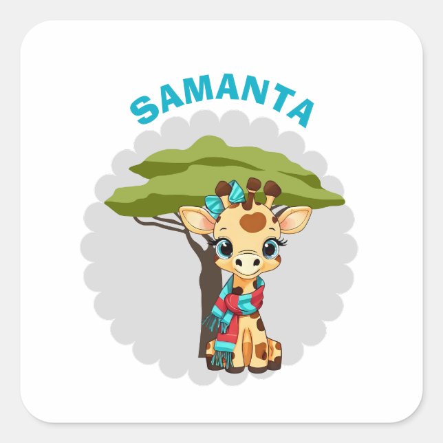 Sticker Carré  Personalized "Name" Giraffe in the Savanna Waterp (Devant)