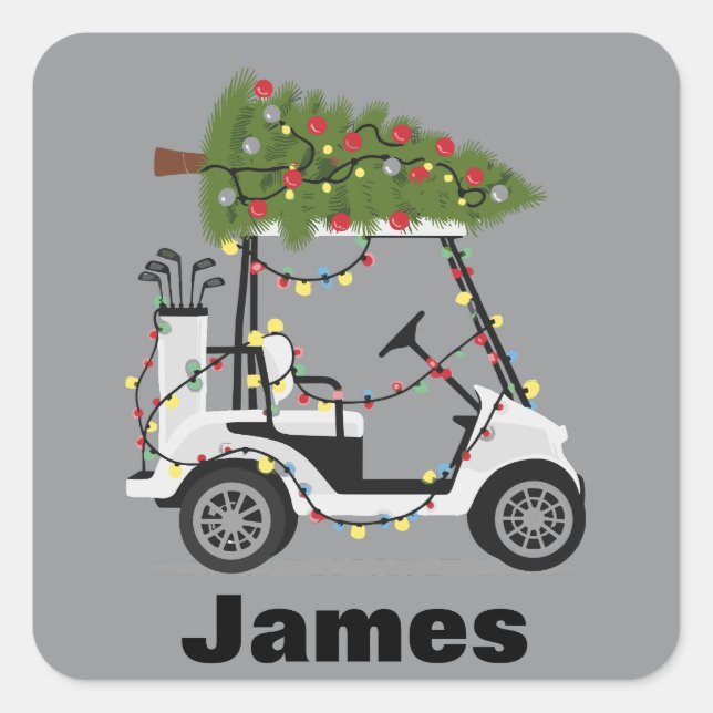 Sticker Carré Personalized Name Golfer Christmas Golf Cart Xmas  (Devant)