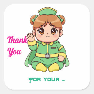 Sticker Carré Personnage Chibi Kawaii Adorable