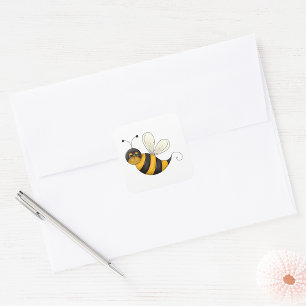 Sticker Carré Personnage d'abeille à miel amusant et souriant