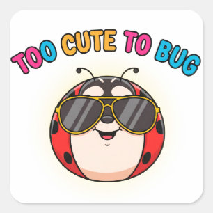 Sticker Carré Personnage de coccinelle rouge mignonne