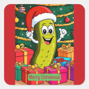 Sticker Carré Personnage de dessin animé de cornichon de Noël Pr