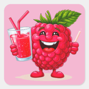 Sticker Carré Personnage de framboise de dessin animé avec un sm