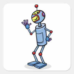 Sticker Carré Personnage de robot futuriste rétro faisant signe