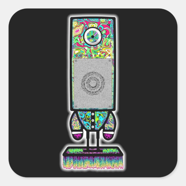 Sticker Carré Personnage étrange à un œil et enceinte psychédéli (Devant)