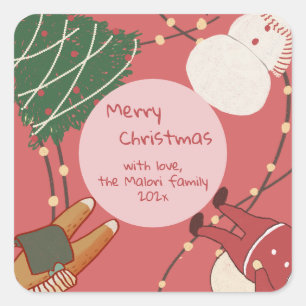 Sticker Carré Personnages de Noël ludiques avec des lumières