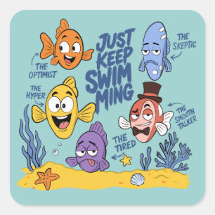 Sticker Carré Personnages de poissons drôles