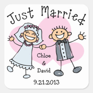 Sticker Carré Personnages en allumettes mariés