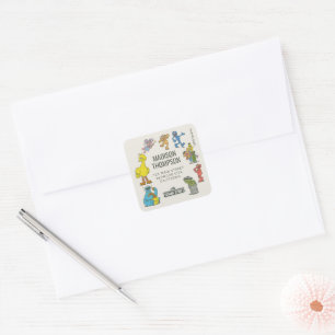 Sticker Carré Personnages vintage de Sesame Street Birthday Squa