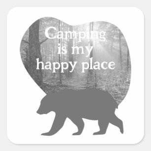 Sticker Carré Personnalisable "Camping is my happy place"