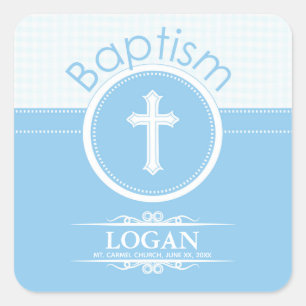 Sticker Carré Personnalisable, Enfant de Dieu garçon bleu Baptêm