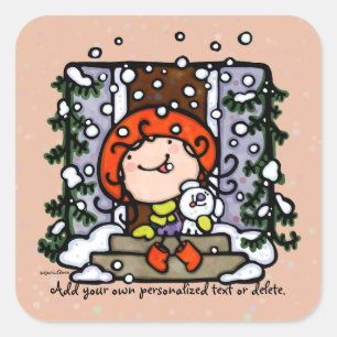 Sticker Carré Personnalisable hiver neige Noël Fille Carré