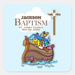 Sticker Carré Personnalisable, l'arche de Noé de baptême de b
