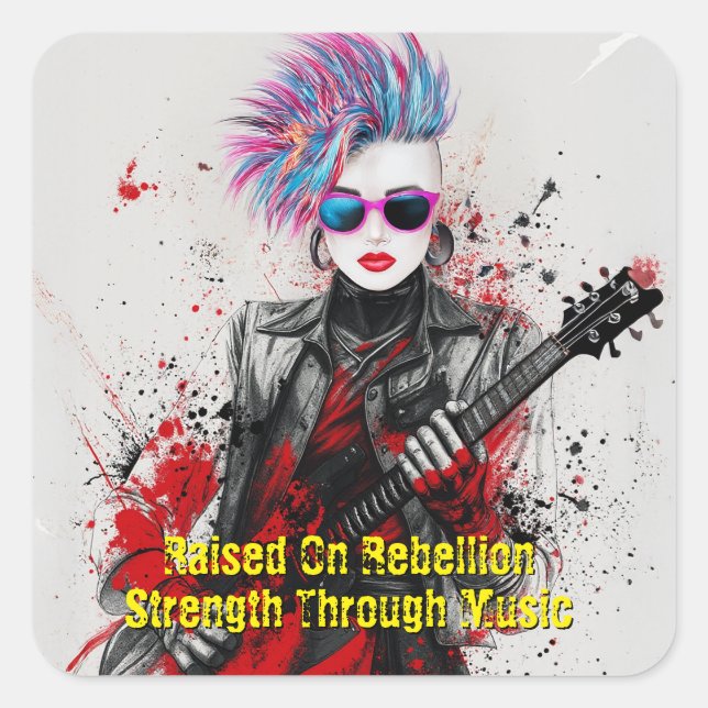 Sticker Carré Personnalisable Punk Girl Guitarist Art Inspiratio (Devant)