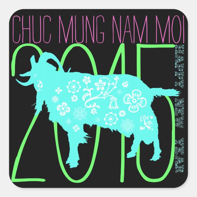 Sticker Carré Personnalisé 2015 Chèvre lunaire vietnamien Sticke (Devant)