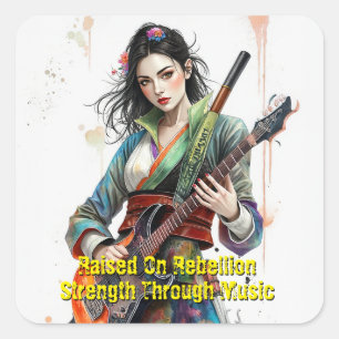 Sticker Carré Personnalisé Arc-en-ciel Guerrier Girl Guitarist A