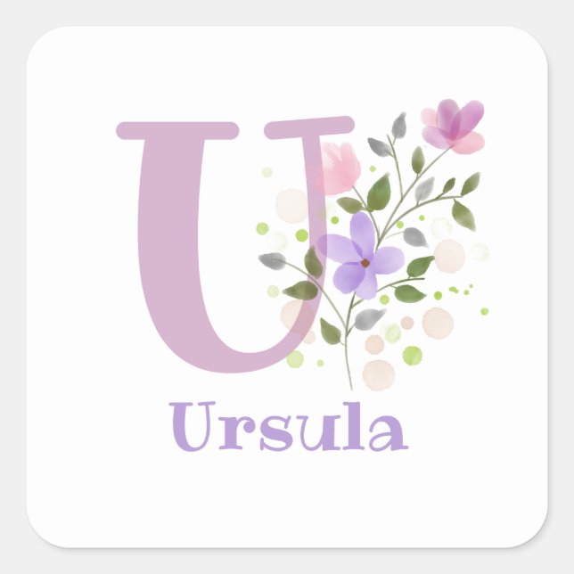 Sticker Carré Personnalisé avec le nom Ursula et la première ini (Devant)