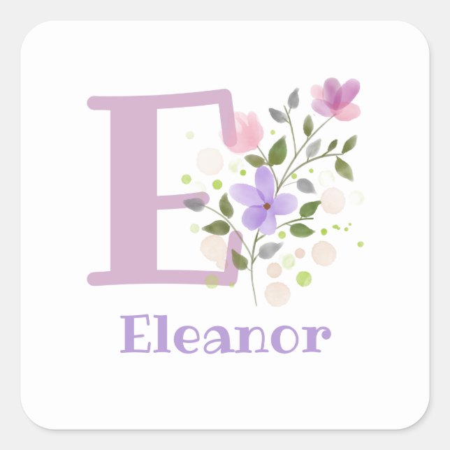 Sticker Carré Personnalisé avec Nom Eleanor et Première Initiale (Devant)