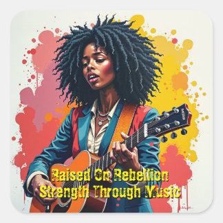 Sticker Carré Personnalisé Black Woman Guitarist Art Inspiration