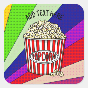 Sticker Carré Personnalisé ces Retro Pop Art Popcorn