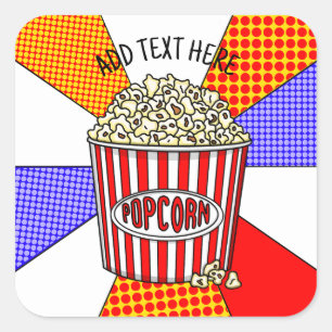 Sticker Carré Personnalisé ces Retro Pop Art Popcorn