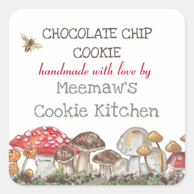 Sticker Carré Personnalisé Champignons Nature Peinture d'abeille (Devant)