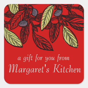 Sticker Carré Personnalisé couleur olivier branche nourriture ta