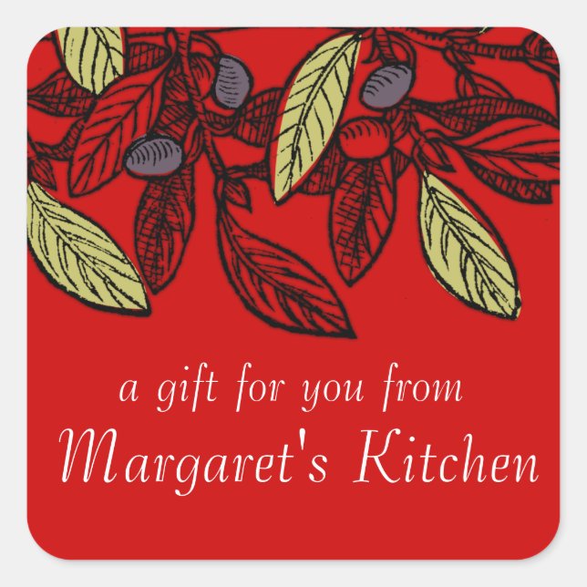 Sticker Carré Personnalisé couleur olivier branche nourriture ta (Devant)