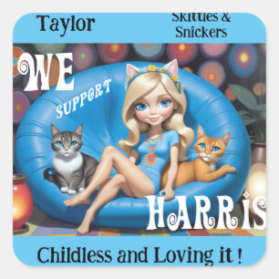 Sticker Carré Personnalisé Drôle Enfant Chat Dames KAMALA 2024