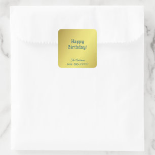 Sticker Carré Personnalisé Élégant Jaune Doré Joyeux Anniversair