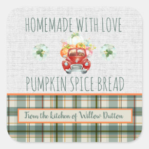 Sticker Carré Personnalisé fait maison avec amour Citrouille Cam