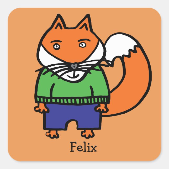 Sticker Carré Personnalisé Felix le Fox (Devant)