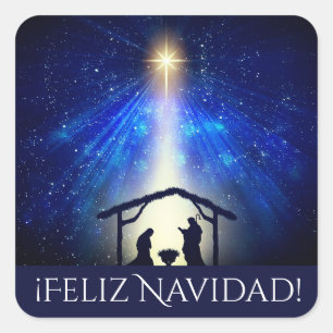 Sticker Carré Personnalisé Feliz Navidad Blue Nativité Star de N