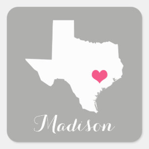 Sticker Carré Personnalisé Grey & Pink Texas Home State