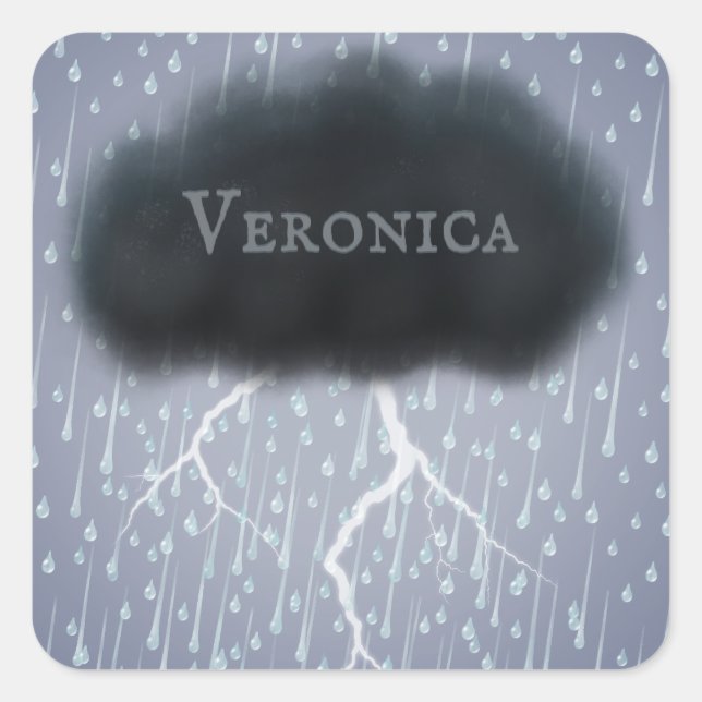 Sticker Carré Personnalisé Gris Stormy Thunder Cloud Whimsical (Devant)