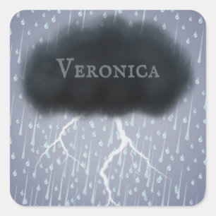 Sticker Carré Personnalisé Gris Stormy Thunder Cloud Whimsical